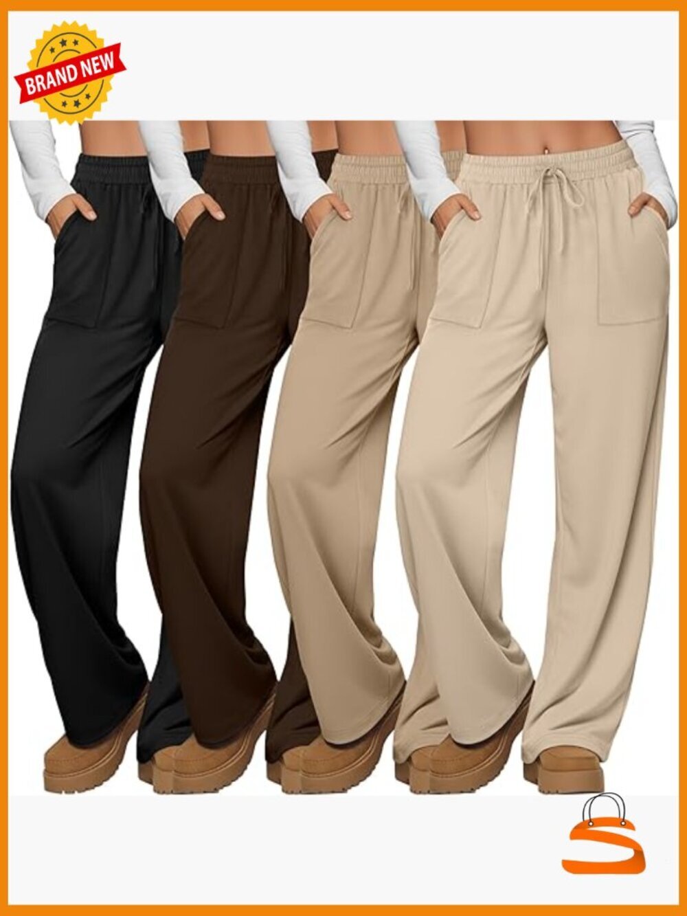 4 Pack Wide Leg Yoga Sweatpants with Pockets Drawstring Casual Lounge Pants